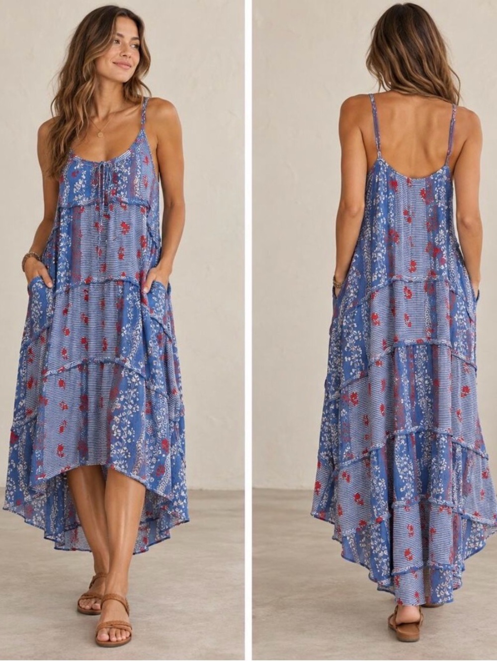 LoveStitch Blue Floral Tiered Maxi Dress